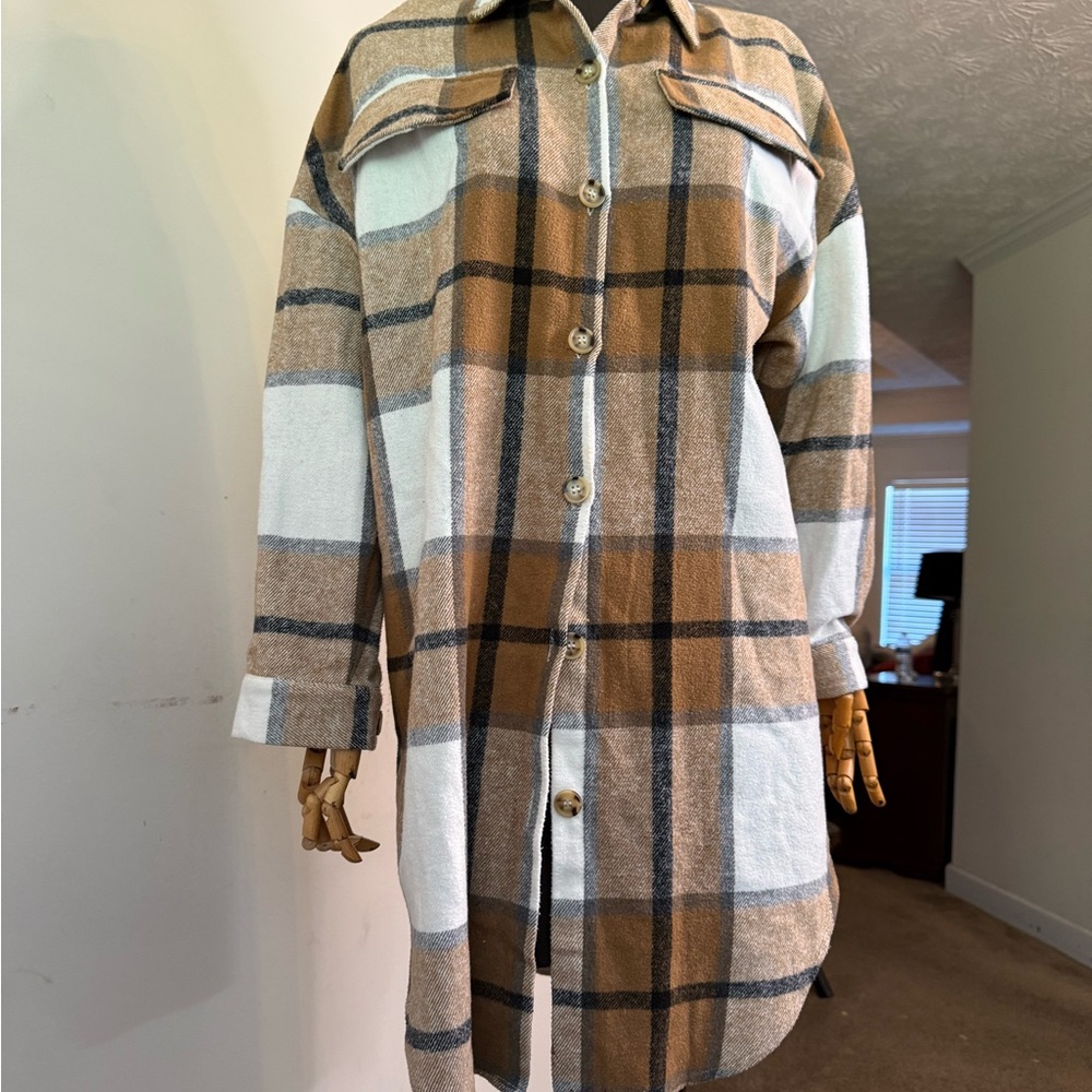 SHEIN Brown Plaid Utility Jacket